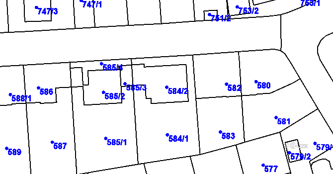 Parcela st. 584/2 v KÚ Radotín, Katastrální mapa