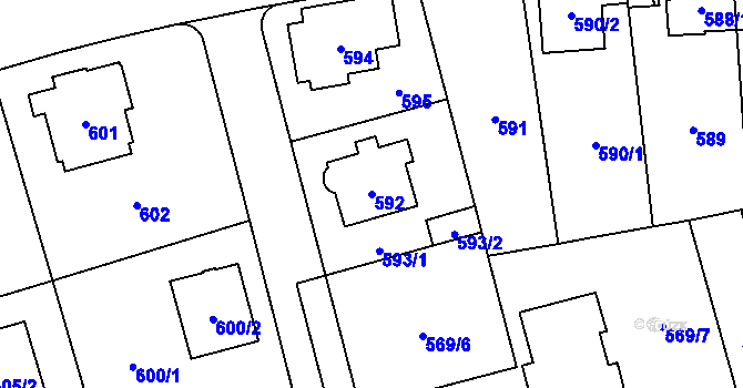 Parcela st. 592 v KÚ Radotín, Katastrální mapa