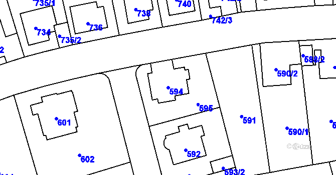 Parcela st. 594 v KÚ Radotín, Katastrální mapa