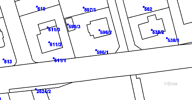 Parcela st. 596/1 v KÚ Radotín, Katastrální mapa