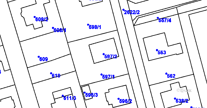 Parcela st. 597/2 v KÚ Radotín, Katastrální mapa