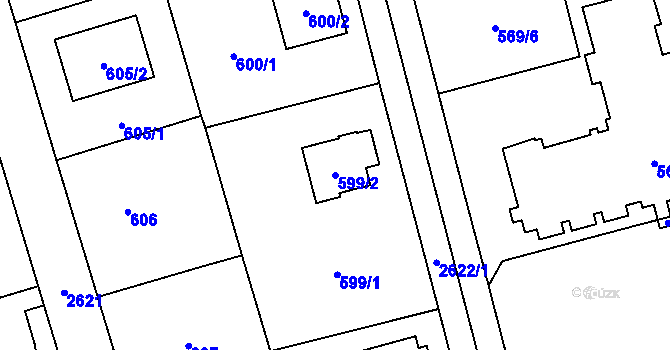 Parcela st. 599/2 v KÚ Radotín, Katastrální mapa