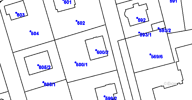 Parcela st. 600/2 v KÚ Radotín, Katastrální mapa