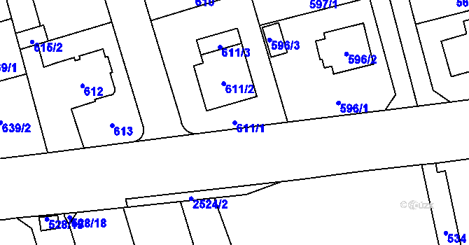 Parcela st. 611/1 v KÚ Radotín, Katastrální mapa