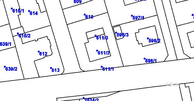 Parcela st. 611/2 v KÚ Radotín, Katastrální mapa