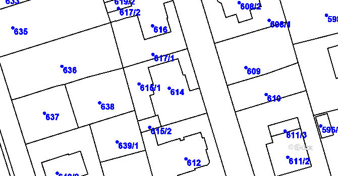 Parcela st. 614 v KÚ Radotín, Katastrální mapa