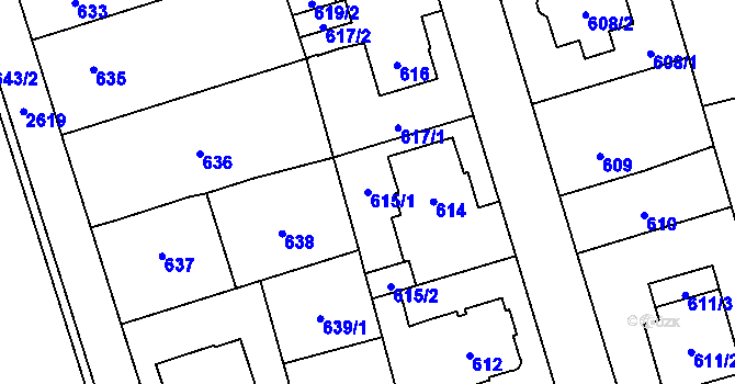 Parcela st. 615/1 v KÚ Radotín, Katastrální mapa