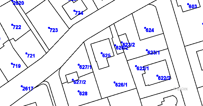 Parcela st. 625 v KÚ Radotín, Katastrální mapa