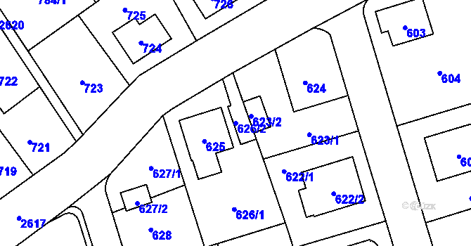 Parcela st. 626/2 v KÚ Radotín, Katastrální mapa