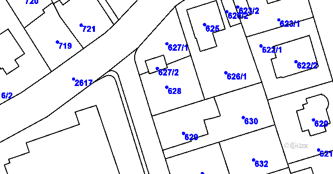 Parcela st. 628 v KÚ Radotín, Katastrální mapa