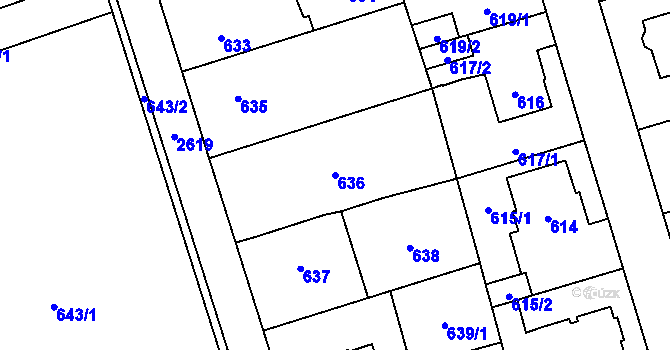 Parcela st. 636 v KÚ Radotín, Katastrální mapa