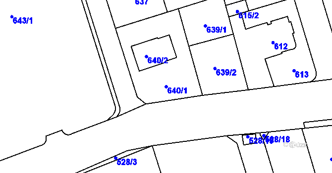Parcela st. 640/1 v KÚ Radotín, Katastrální mapa