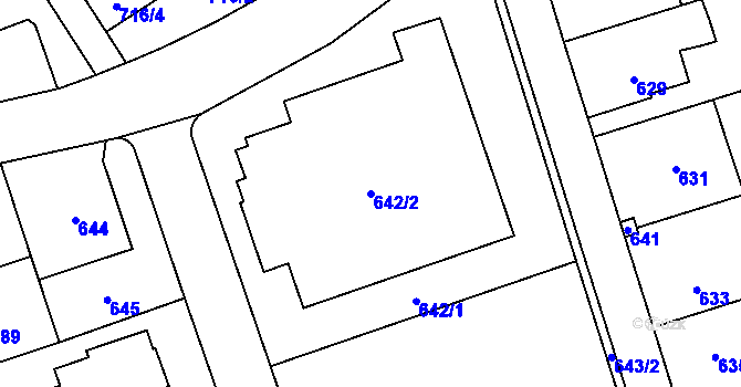 Parcela st. 642/2 v KÚ Radotín, Katastrální mapa