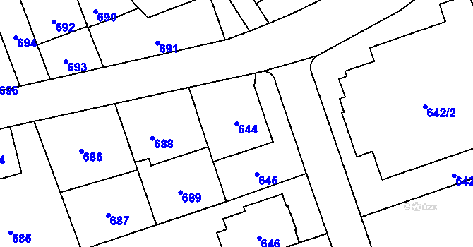 Parcela st. 644 v KÚ Radotín, Katastrální mapa