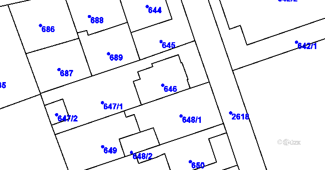 Parcela st. 646 v KÚ Radotín, Katastrální mapa