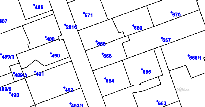 Parcela st. 666 v KÚ Radotín, Katastrální mapa