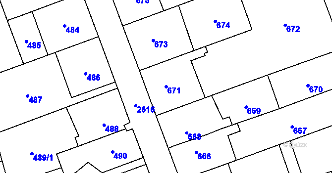Parcela st. 671 v KÚ Radotín, Katastrální mapa