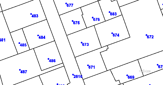 Parcela st. 673 v KÚ Radotín, Katastrální mapa