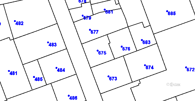 Parcela st. 675 v KÚ Radotín, Katastrální mapa