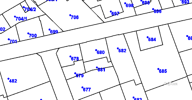 Parcela st. 680 v KÚ Radotín, Katastrální mapa