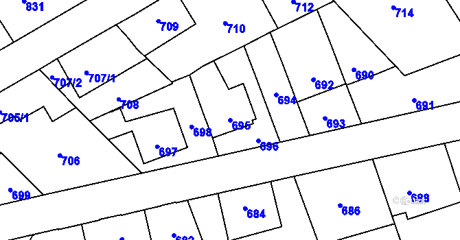 Parcela st. 695 v KÚ Radotín, Katastrální mapa