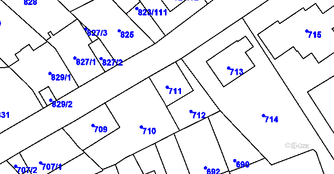 Parcela st. 711 v KÚ Radotín, Katastrální mapa
