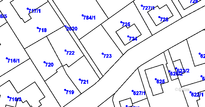 Parcela st. 723 v KÚ Radotín, Katastrální mapa