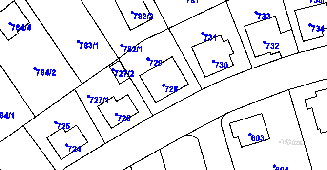 Parcela st. 728 v KÚ Radotín, Katastrální mapa