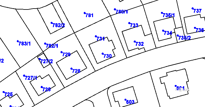 Parcela st. 730 v KÚ Radotín, Katastrální mapa