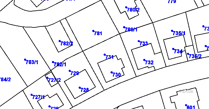 Parcela st. 731 v KÚ Radotín, Katastrální mapa