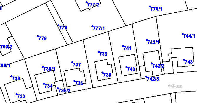 Parcela st. 739 v KÚ Radotín, Katastrální mapa