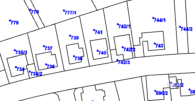 Parcela st. 740 v KÚ Radotín, Katastrální mapa