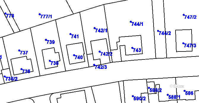 Parcela st. 742/2 v KÚ Radotín, Katastrální mapa