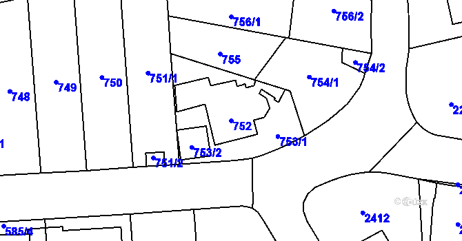 Parcela st. 752 v KÚ Radotín, Katastrální mapa
