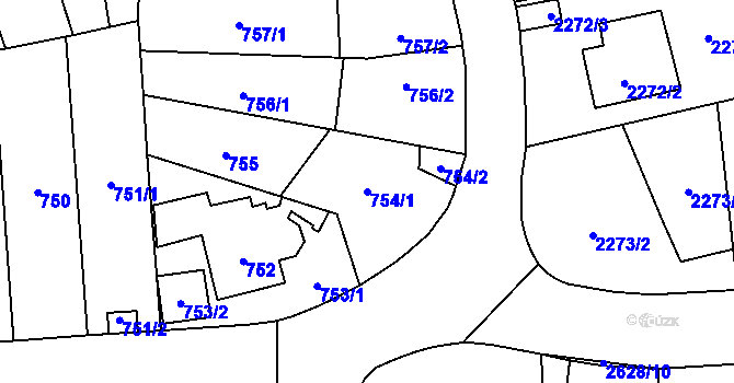 Parcela st. 754/1 v KÚ Radotín, Katastrální mapa