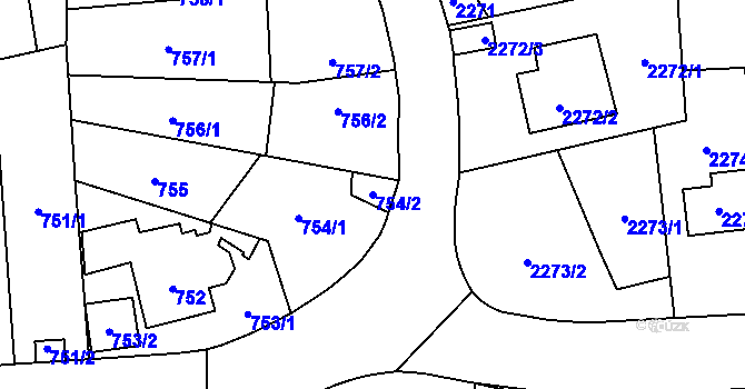 Parcela st. 754/2 v KÚ Radotín, Katastrální mapa