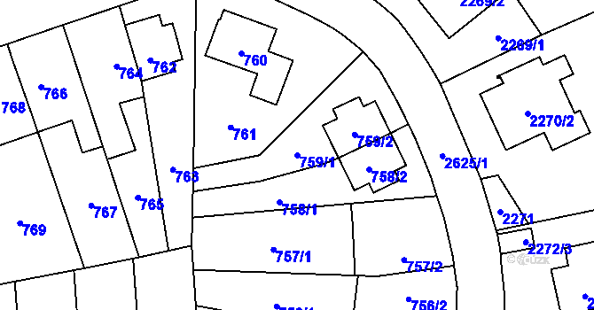 Parcela st. 759/1 v KÚ Radotín, Katastrální mapa