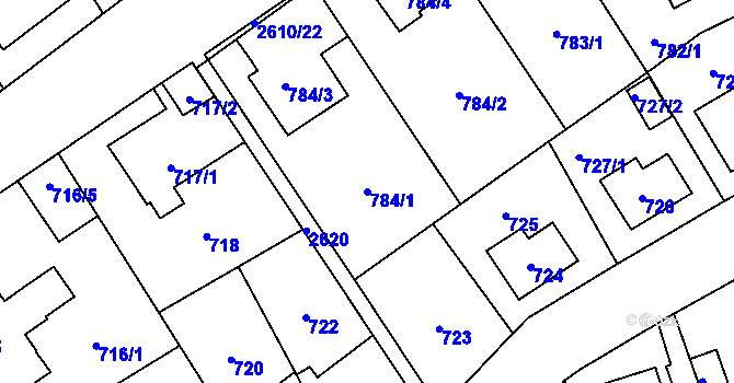 Parcela st. 784/1 v KÚ Radotín, Katastrální mapa