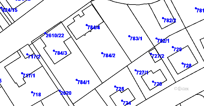 Parcela st. 784/2 v KÚ Radotín, Katastrální mapa