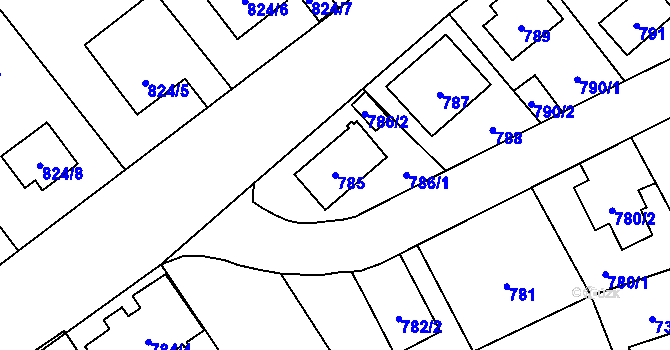 Parcela st. 785 v KÚ Radotín, Katastrální mapa