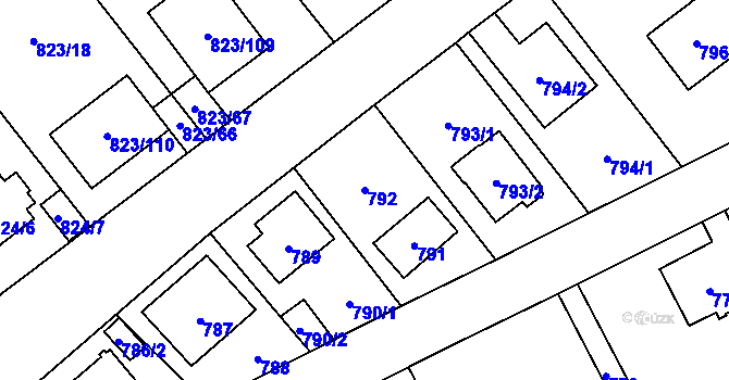 Parcela st. 792 v KÚ Radotín, Katastrální mapa