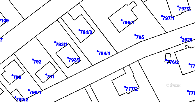 Parcela st. 794/1 v KÚ Radotín, Katastrální mapa