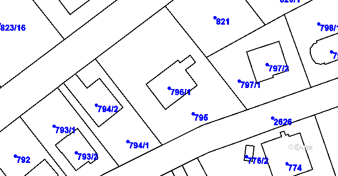 Parcela st. 796/1 v KÚ Radotín, Katastrální mapa
