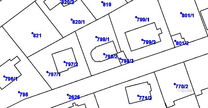 Parcela st. 798/2 v KÚ Radotín, Katastrální mapa