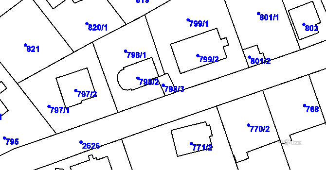 Parcela st. 798/3 v KÚ Radotín, Katastrální mapa
