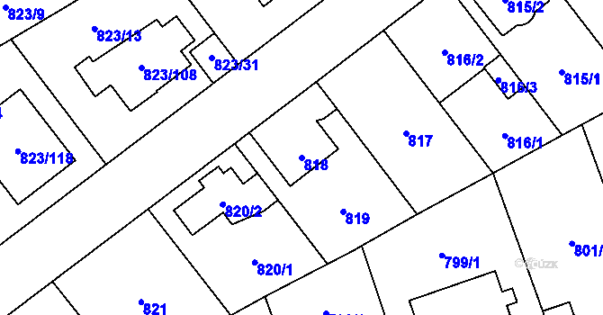 Parcela st. 818 v KÚ Radotín, Katastrální mapa