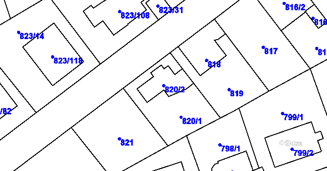 Parcela st. 820/2 v KÚ Radotín, Katastrální mapa