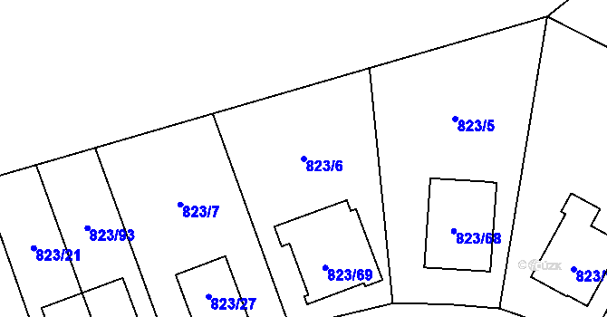 Parcela st. 823/6 v KÚ Radotín, Katastrální mapa