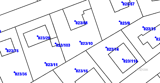 Parcela st. 823/10 v KÚ Radotín, Katastrální mapa