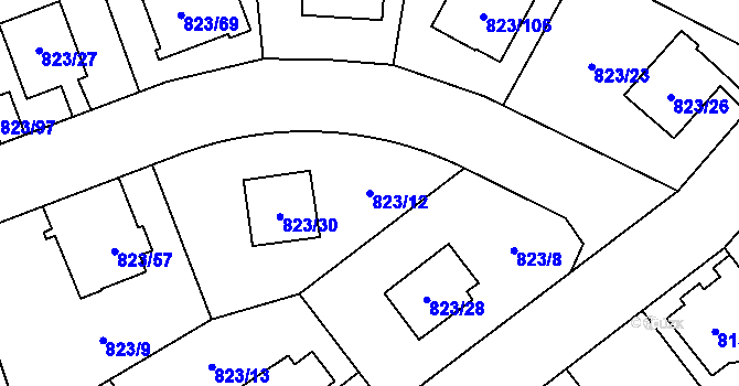 Parcela st. 823/12 v KÚ Radotín, Katastrální mapa